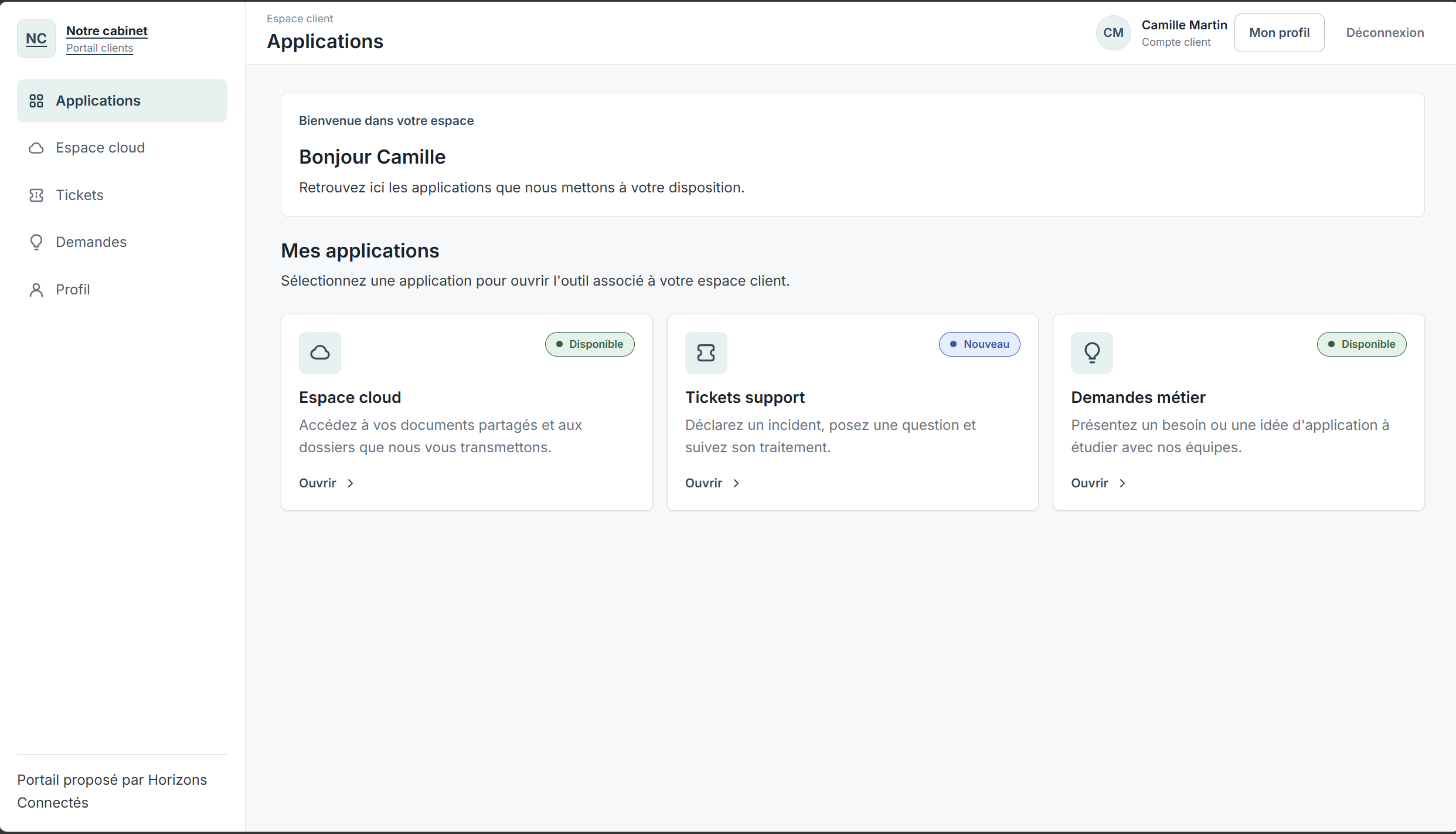 Aper&ccedil;u du catalogue d&rsquo;applications regroup&eacute;es dans le portail partenaire